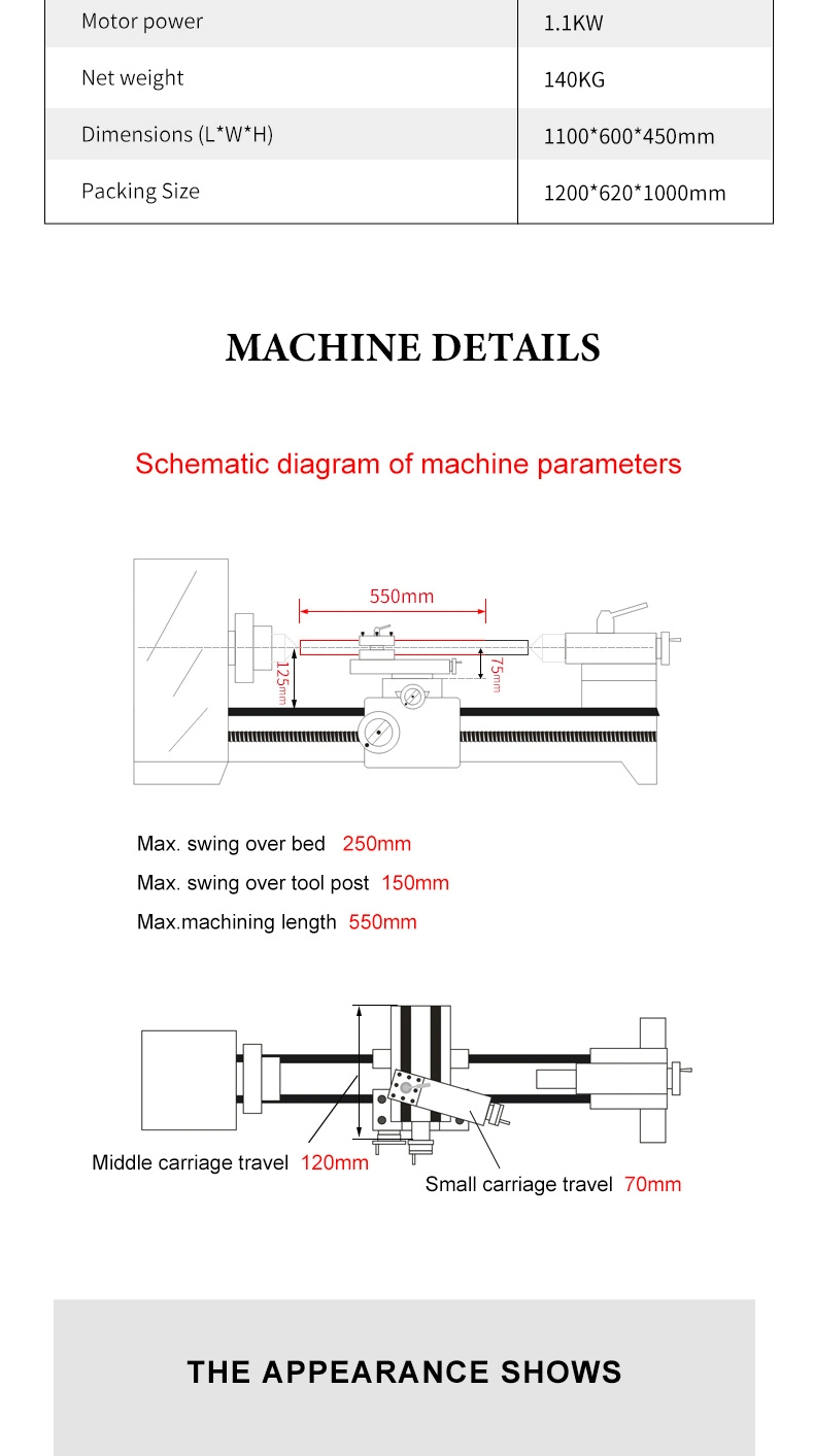 Combination Lathe Milling Machine CT2520 Manual Lathe Machine